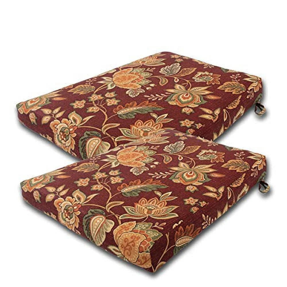 Polyester Fabric Cassie Cherry Palm. Set Of 2 Outdoor Dinning Trapezoid Seat Bottom Cushion 21" W X 24" D X 3" H