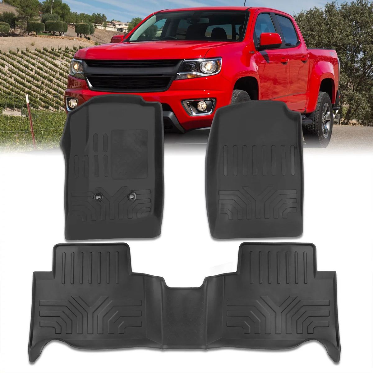 AJP Distributors All climate Season Proof Rubber Floor Mats Front Rear Set suitable/Replacement For Chevy Colorado GMC Canyon Crew Cab 2015 2016 2017 2018 2019 2020 2021 2022 15 16 17 18 19 20 21 22