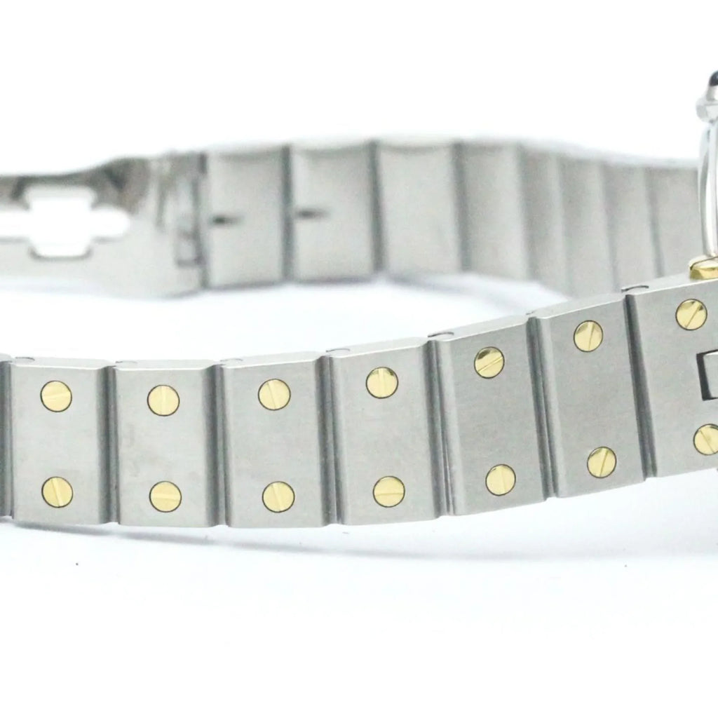 Pre-Owned Polished CARTIER Santos Round 18K Gold Steel Quartz Ladies Watch BF568475 (Good)