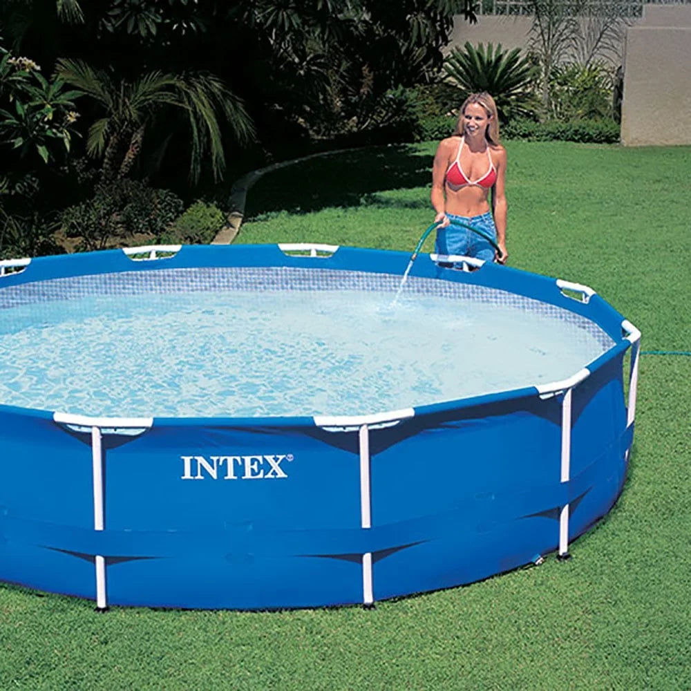 Intex Metal Above Ground Pool w/ Pump, Filter Cartridge 6 Pack, and protector