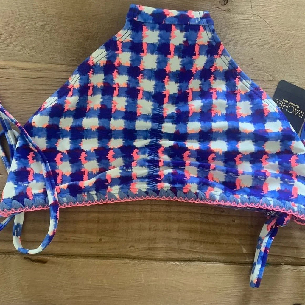 Rachel Roy BLUE CHECKERED Triangle Side Tie Bikini Swim Bottom, US Small