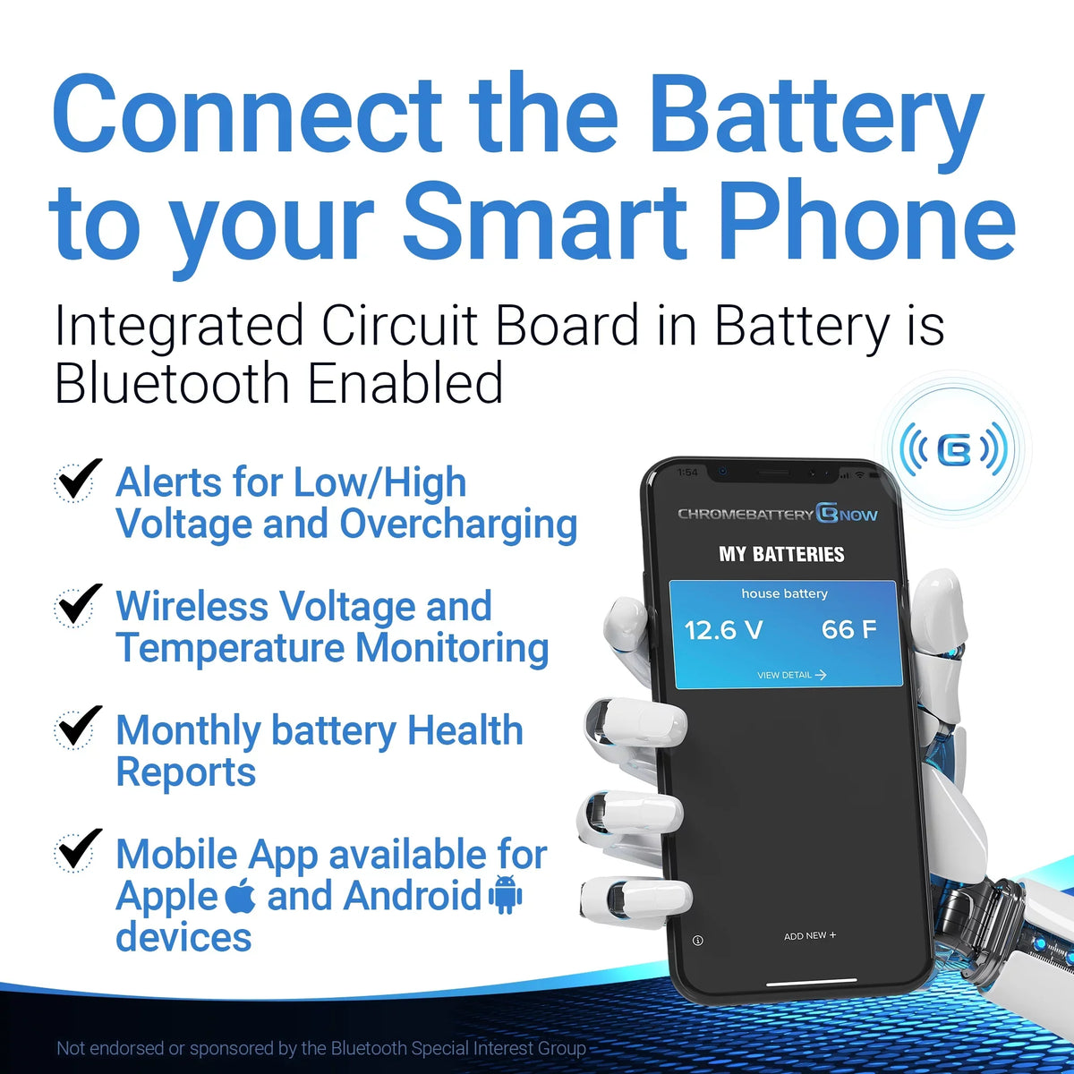 Chrome Battery Now YTX20HL-BS Intelligent Wireless Smartphone Connectivity AGM Battery for Personal Watercraft - Brp (sea-doo) 1500 Gti, Gtr, Gts, Gtx, Rxt, Rxp, Wake Years (2016 - 2019)