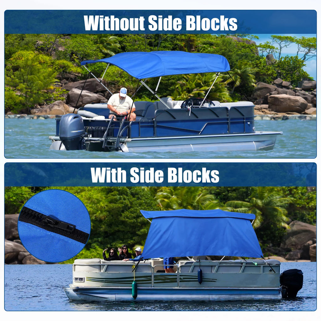 Unique Bargains 600D 4 Bow 8'L x 54"H x 67"-72"W Bimini Top Canvas wrap with Detachable Side Blocks Storage Boot Blue