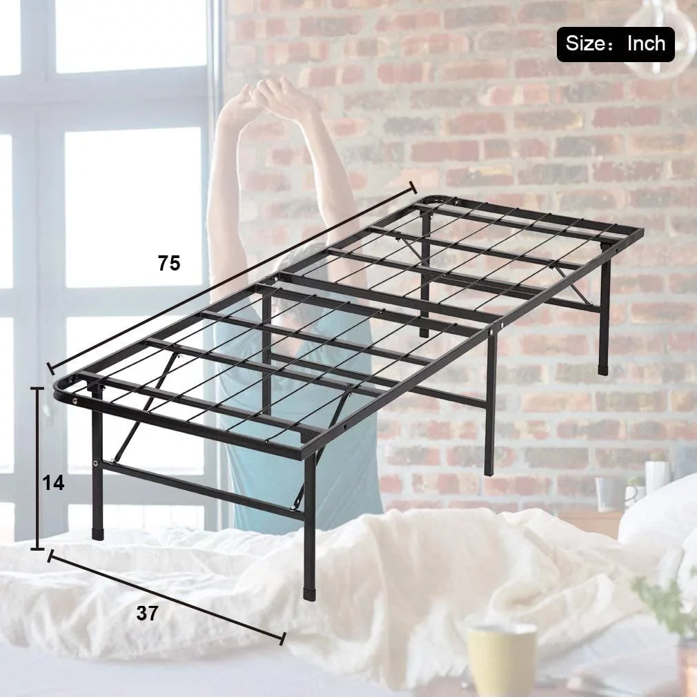 Twin Bed Frame Metal Platform Bed Frame Twin Size 14 Inch Mattress Foundation Box Spring Replacement Heavy Duty Steel Slat Easy Assembly Noise-Free,Black