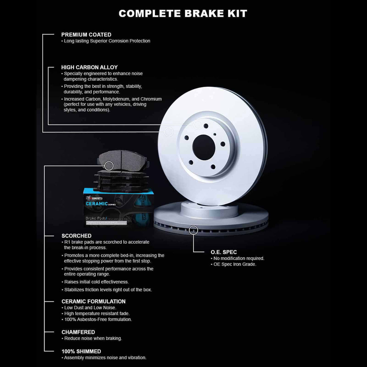 R1 Concepts Wdwh1 76007 R1 Concepts Brake Rotor Carbon Coated With Ceramic Pads Fits select: 1999-2003 LEXUS RX