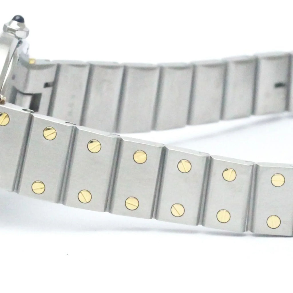 Pre-Owned Polished CARTIER Santos Round 18K Gold Steel Quartz Ladies Watch BF568475 (Good)
