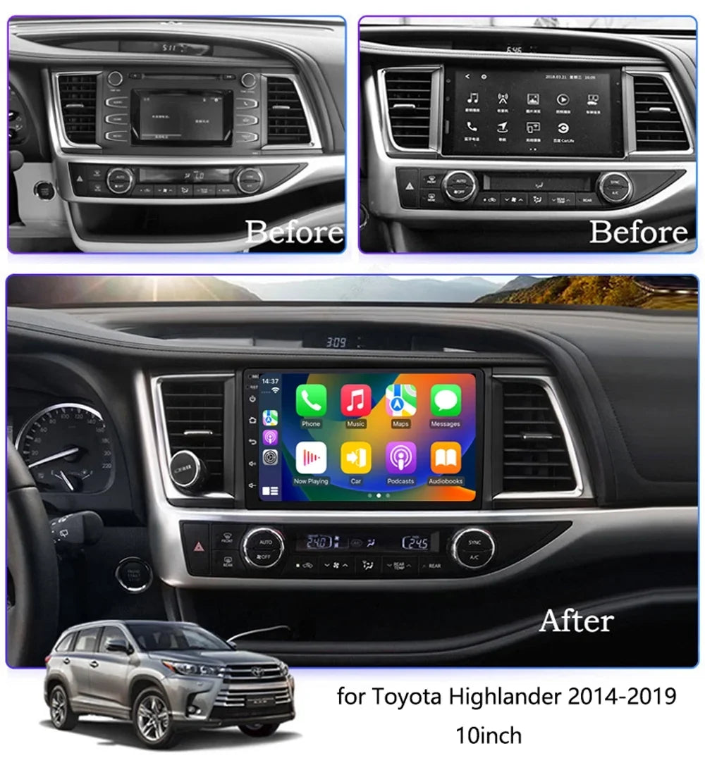 Car Radio for  Highlander 2014-2019 Built-in Carplay/Android Auto, Android 10 Host 4G RAM 64G ROM with WiFi GPS Navigation Bluetooth Steering Wheel Control