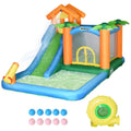 Outsunny 6-in-1 Tropical Inflatable moisture Slide Summer Theme Jumping Castle Includes Floating Ball Slide Trampoline Pool Cannon Climbing Wall with Carry Bag, Repair Patches and 450W Air Blower