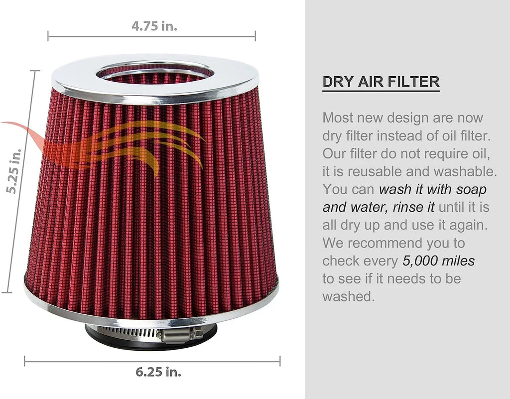 Rtunes Racing Cold Air Intake Kit + Filter Combo RED matching For 96-05 Chevy S10 / Blazer 4.3L / 96-05 GMC Sonoma/Jimmy 4.3L / 97-00 Isuzu Hombre / 96-01 Oldsmobile Bravada 4.3L