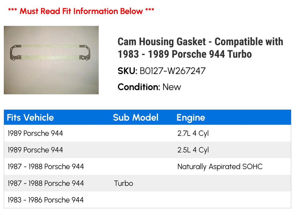 Cam Housing Gasket - appropriate with 1983 - 1989 Porsche 944 Turbo 1984 1985 1986 1987 1988