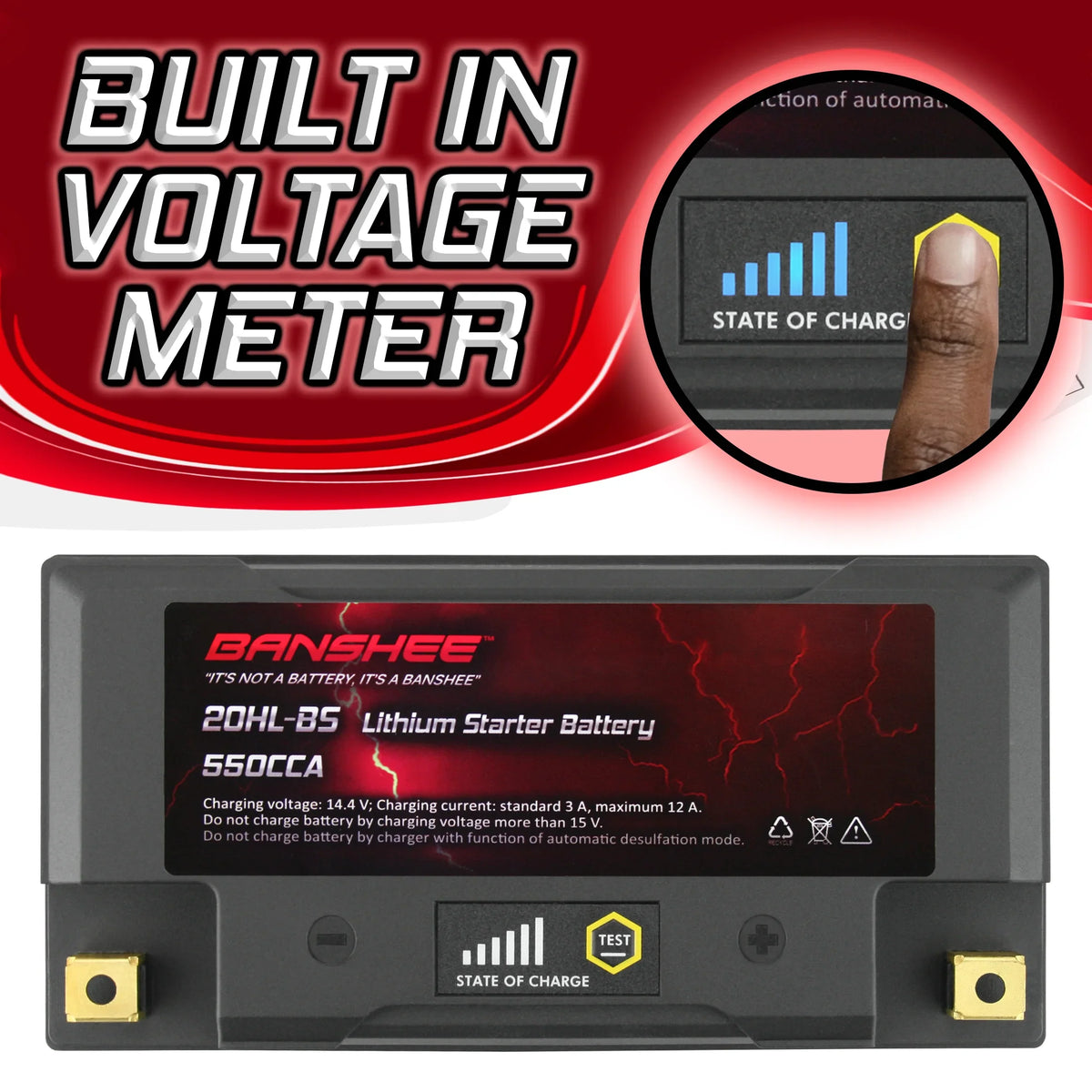 Banshee YTX20L-BS LiFePO4 Motorsports Battery suitable with CAN-AM Renegade 800R 2013 to 2015