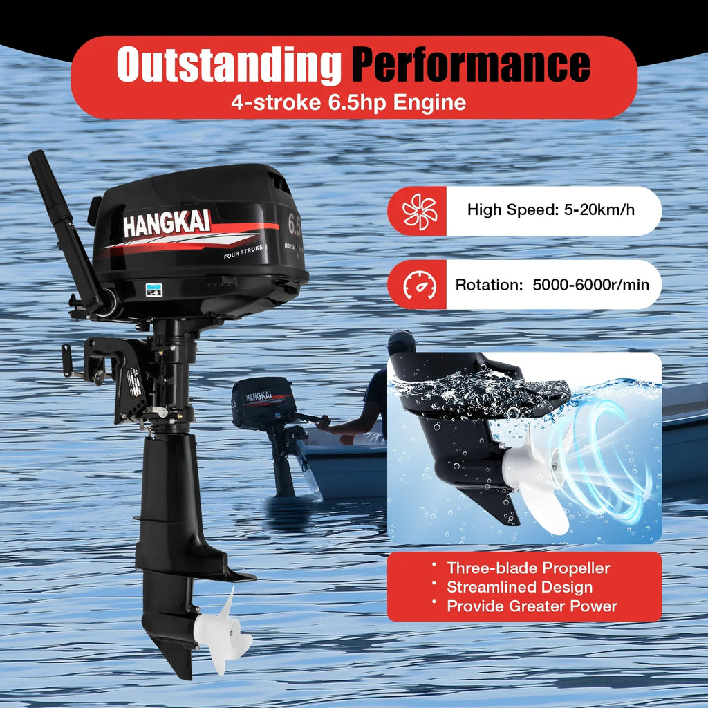 Anqidi 6.5HP 4 Stroke Outboard Motor 123CC Heavy Duty ship Engine with Single Cylinder aqua Cooling System & CDI Ignition Tiller Control Max 6000r/min
