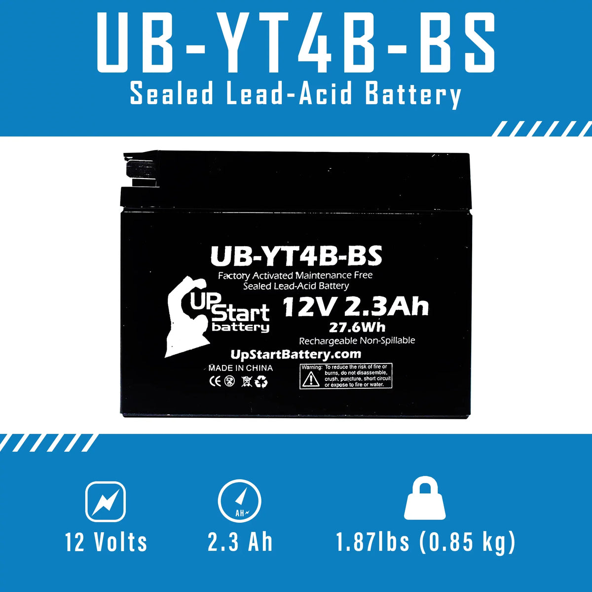 3 Pack - YT4B-BS Battery Replacement for (2.3Ah, 12v, Sealed) Factory Activated, Maintenance Free Battery - suitable with 2015 Yamaha SR400, 2008 Suzuki DR-Z70, 2009 Suzuki DR-Z70