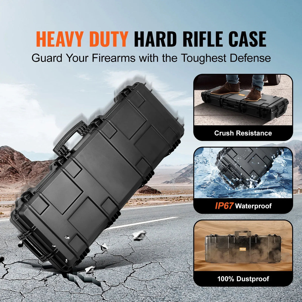 SKYSHALO Rifle Case, Rifle Hard Case with 3 Layers Fully-protective Foams, 42 inch lockable Hard Gun Case with Wheels, IP67 Waterproof & Crushproof, for Two Rifles or Shotguns, Airsoft Gun