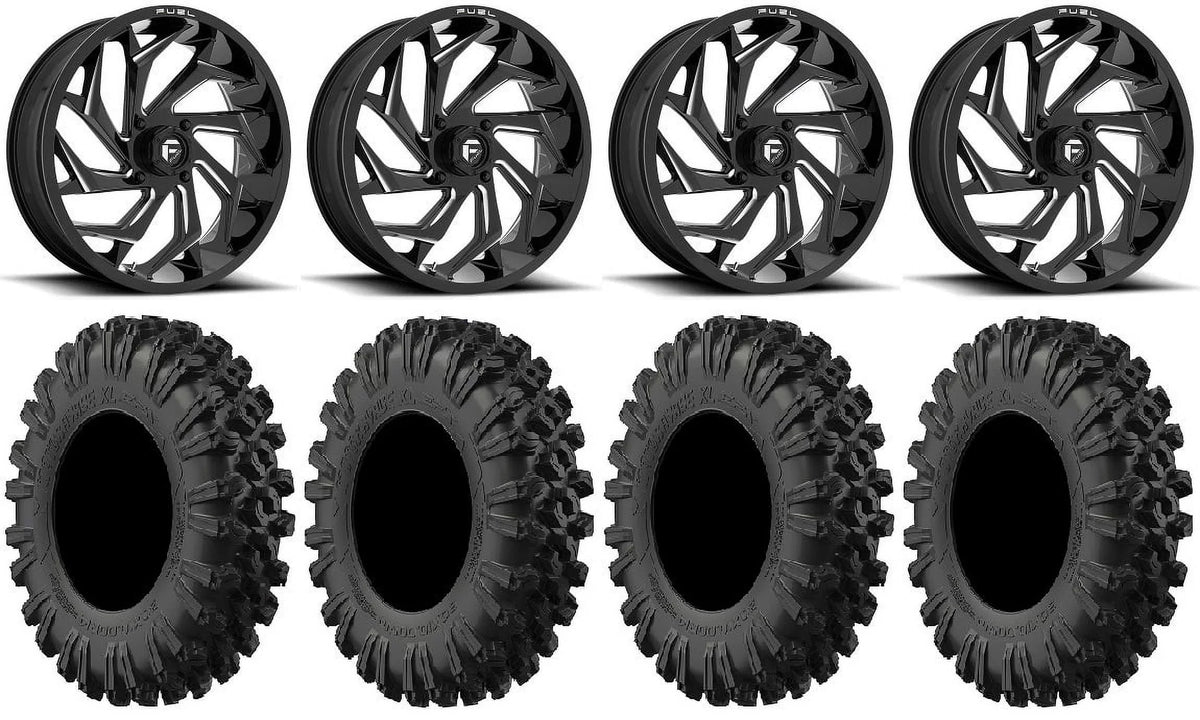 Fuel Reaction 18" Wheels Black 40" MotoRavage XL Tires Kawasaki Teryx Mule