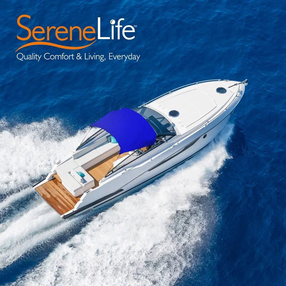 SereneLife 4 Bow 85-90 Inch Bimini Top craft shield with Double Walled Frame, Blue