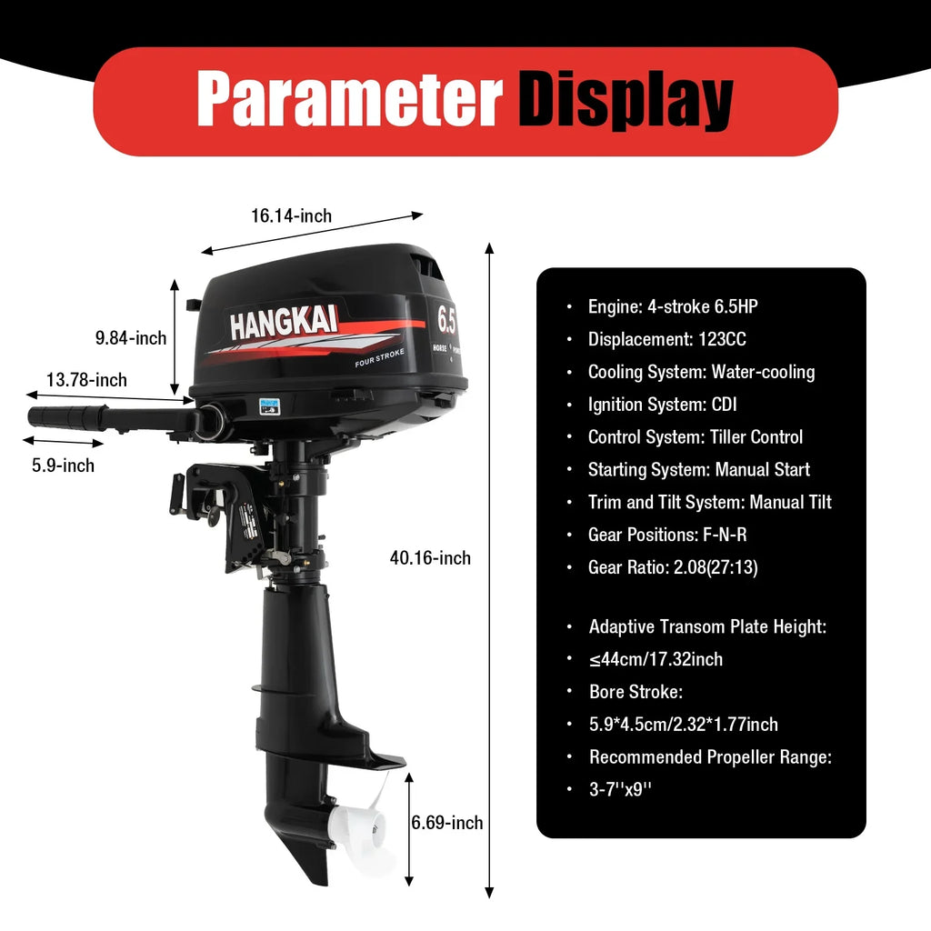 Anqidi 6.5HP 4 Stroke Outboard Motor 123CC Heavy Duty ship Engine with Single Cylinder aqua Cooling System & CDI Ignition Tiller Control Max 6000r/min