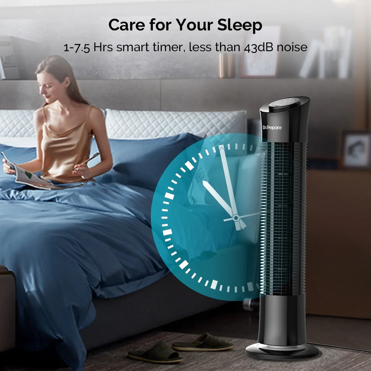 Prepare 30’’ Oscillation Tower Fan，Portable Stand Floor Fans w/Remote/3 Speeds/7.5h Timer for Home/Office. Dr