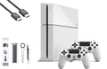 PlayStation 4 500GB Gaming Console White HDMI Cable 2 Controller with BOLT AXTION Cleaning Kit Bundle Like New
