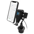 Macally Car Cup Holder Smartphone Mount with Wireless Qi Charger for  iPhone 14 13 X Pro Max mini SE 8 Plus,  Galaxy Note S23 S22 Ultra Plus 5G, Tablets 10.5" Wide