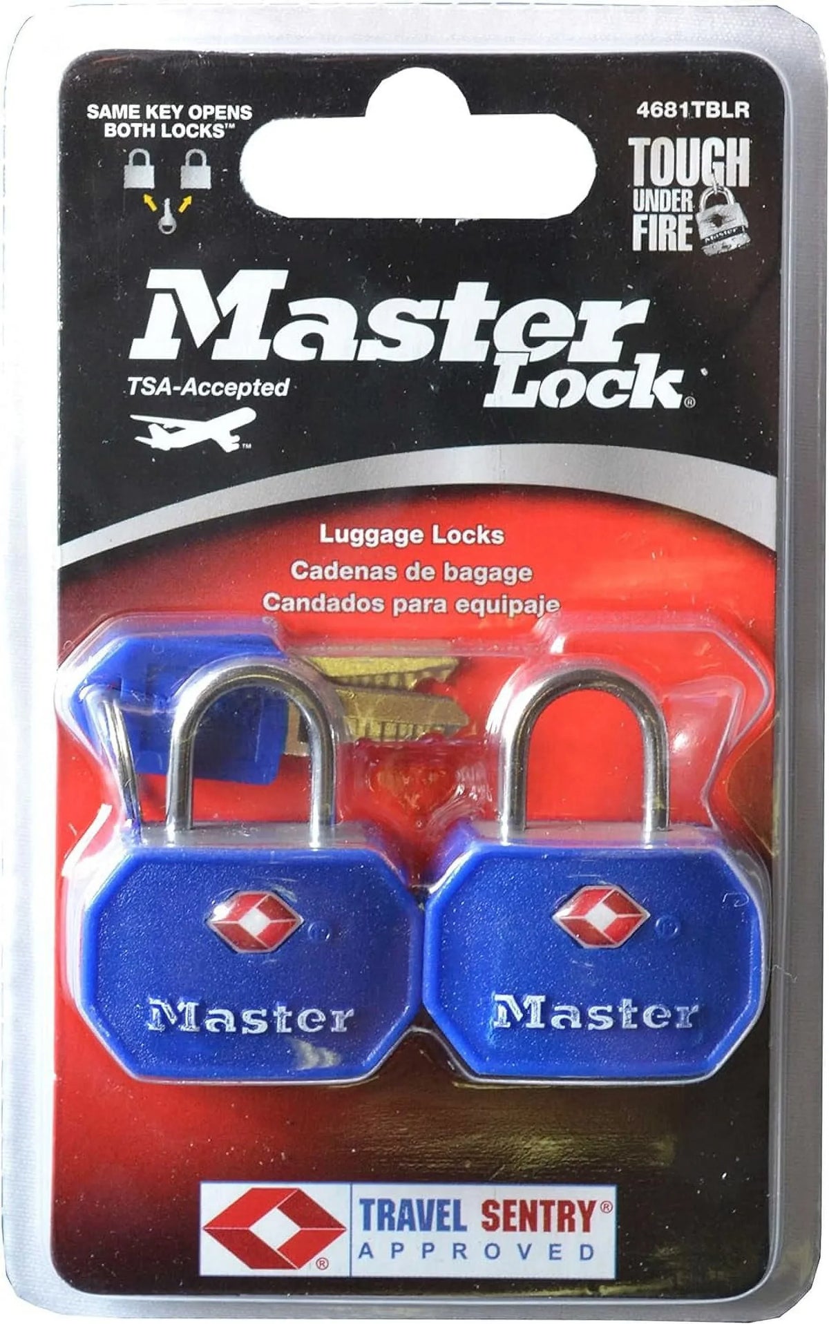 Wide, Assorted Colors, 4681TBLR (Pack Of 2). Keyed TSA-Accepted Luggage Lock, 1-1/4 In