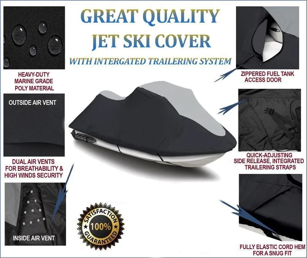 SUPER HEAVY-DUTY PWC JetSki shield matching for Polaris SLXH 1997 1998 Jet Ski Trailerable wrap Black/Grey 1-2 Seater