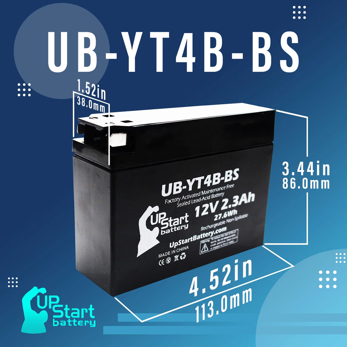 3-Pack UpStart Battery Replacement for 2009 Yamaha SR400 400CC Factory Activated, Maintenance Free, Motorcycle Battery - 12V, 2.3Ah, UB-YT4B-BS