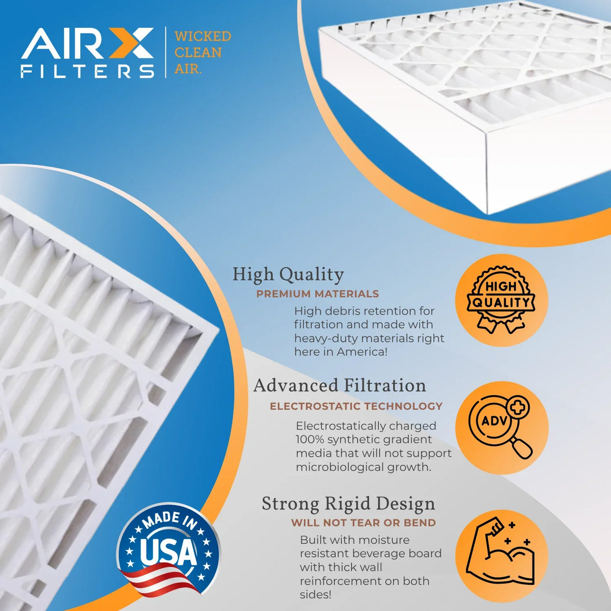 16x25x5 Air Filter MERV 13 Comparable to MPR 1500 - 2200 & FPR 9 appropriate with GeneralAire 14161 Premium USA Made 16x25x5 Furnace Filter 2 Pack by AIRX FILTERS WICKED CLEAN AIR.