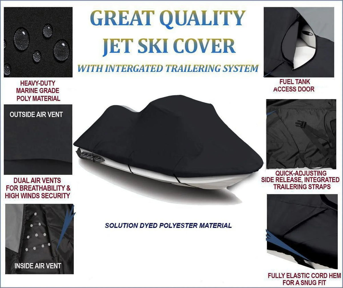 BLACK 600 DENIER JetSki protector suitable for Jet Ski protector Tiger Shark Arctic Cat Montego 1994 1995 1996 1997 Daytona 1994 1995 2 Seater 111"