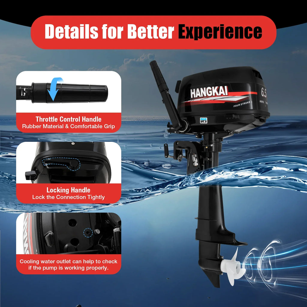 Anqidi 6.5HP 4 Stroke Outboard Motor 123CC Heavy Duty ship Engine with Single Cylinder aqua Cooling System & CDI Ignition Tiller Control Max 6000r/min
