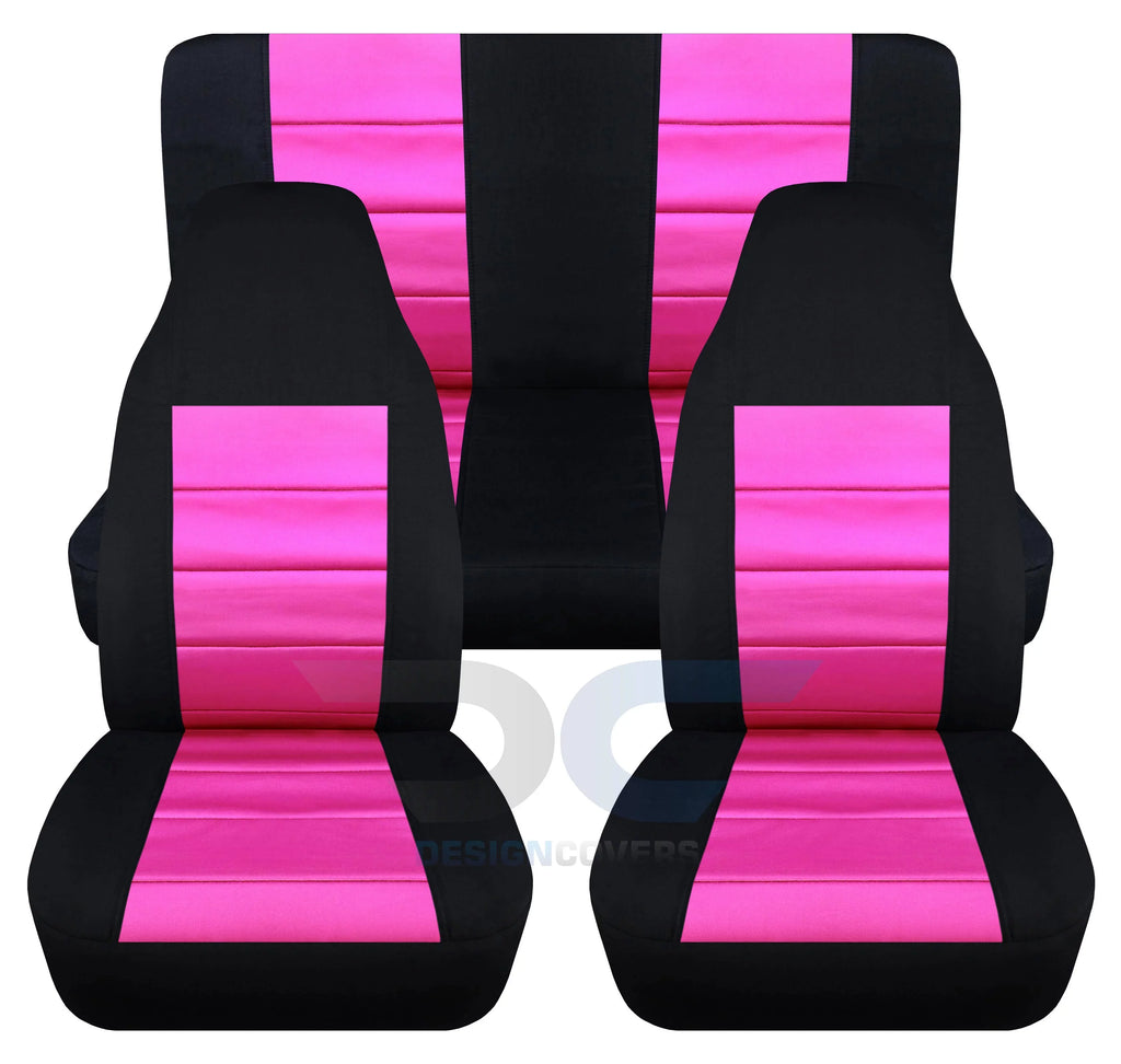 T241-Designcovers suitable with 2003-2006 Jeep Wrangler LJ Two-Tone Seat Covers:Black and Hot Pink - Full Set Front&Rear