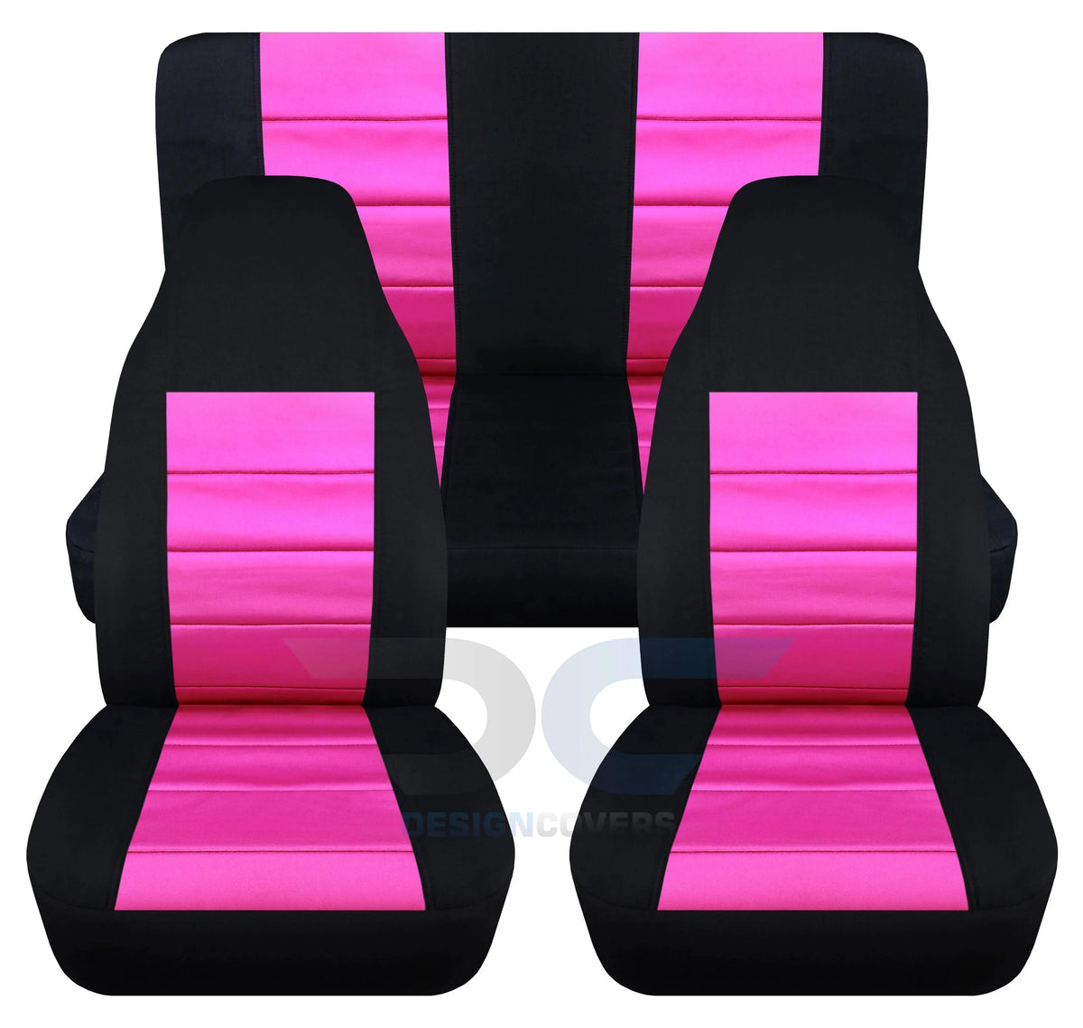 T241-Designcovers suitable with 2003-2006 Jeep Wrangler LJ Two-Tone Seat Covers:Black and Hot Pink - Full Set Front&Rear