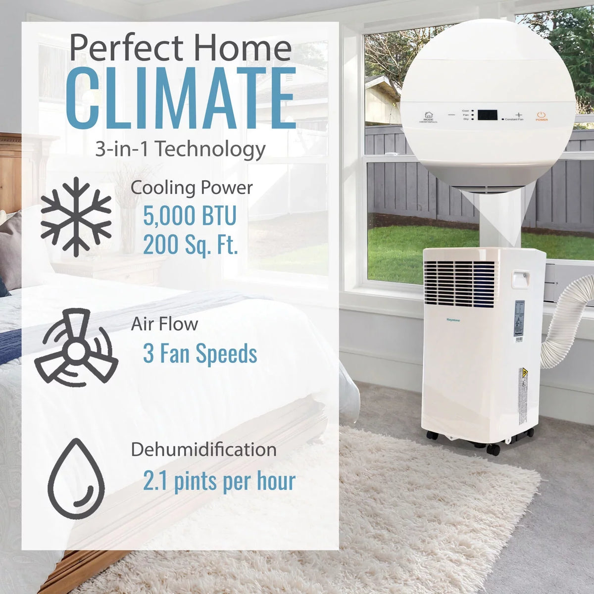 Ft.. Keystone 5,000 BTU 115V Portable Air Conditioner with I Sense Remote Control for a Room up to 250 Sq