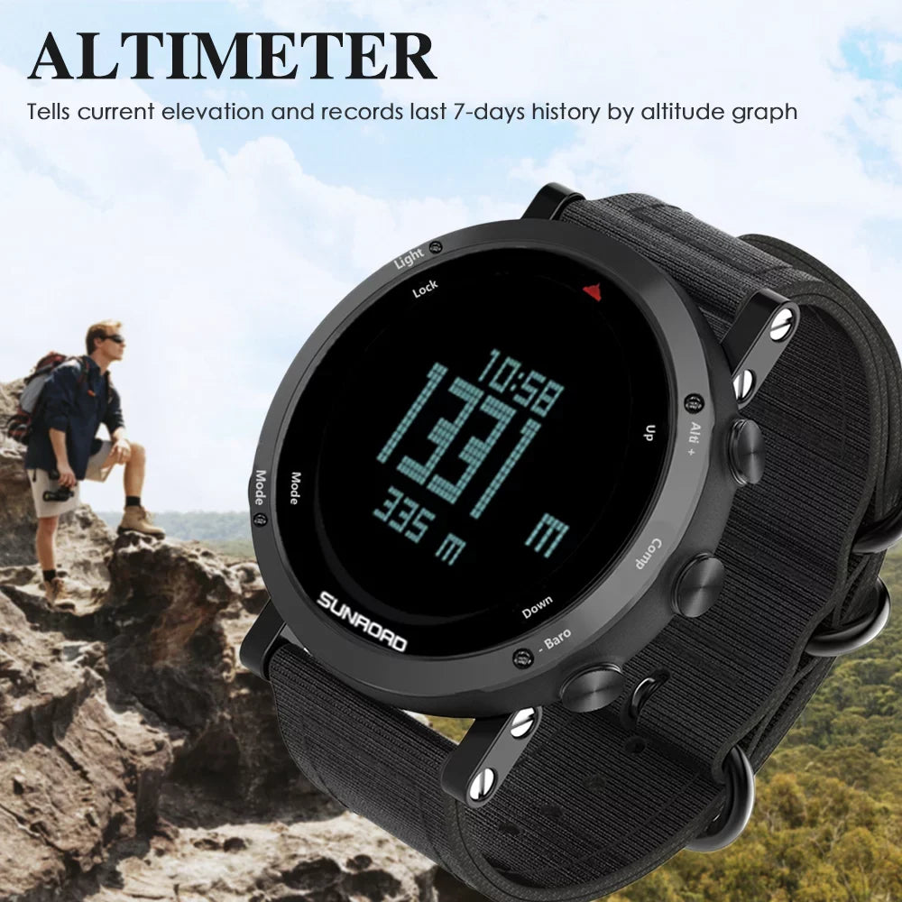 Barometer Altimeter Compass  climate Forecast Men Watch 50meters -immune Multifunctional Outdoor Sports Watch for Mountaineering Running Trekking Camping