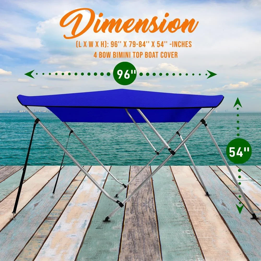 SereneLife 4 Bow 85-90 Inch Bimini Top craft shield with Double Walled Frame, Blue
