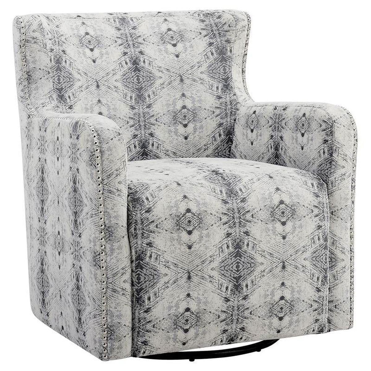 Lexicon Lonita 30" Contemporary Chenille Geometric Swivel Chair in Off White