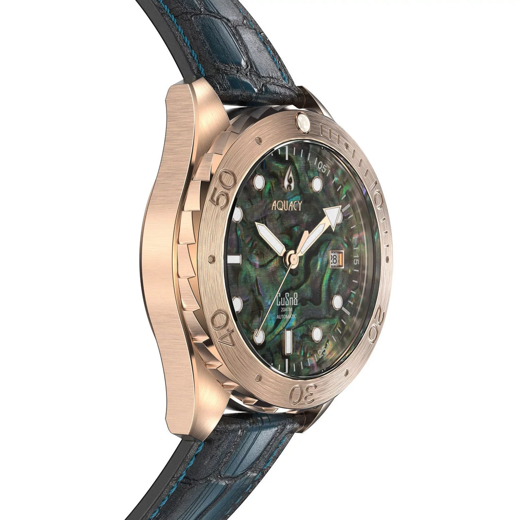 Aquacy Bronze CuSn8 Abalone Automatic Diver Watch BR.AB.8215.L - Screw Down 316L Stainless Case Back - 200M liquid Resistance - 40 Hours Approx Power Reserve Dive Swimming Wrist Watches For Men