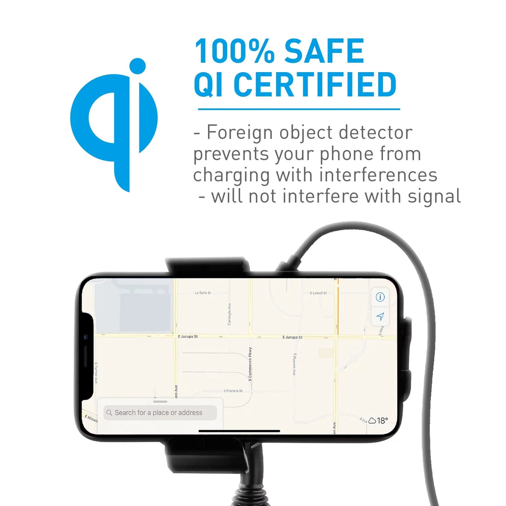 Macally Car Cup Holder Smartphone Mount with Wireless Qi Charger for  iPhone 14 13 X Pro Max mini SE 8 Plus,  Galaxy Note S23 S22 Ultra Plus 5G, Tablets 10.5" Wide