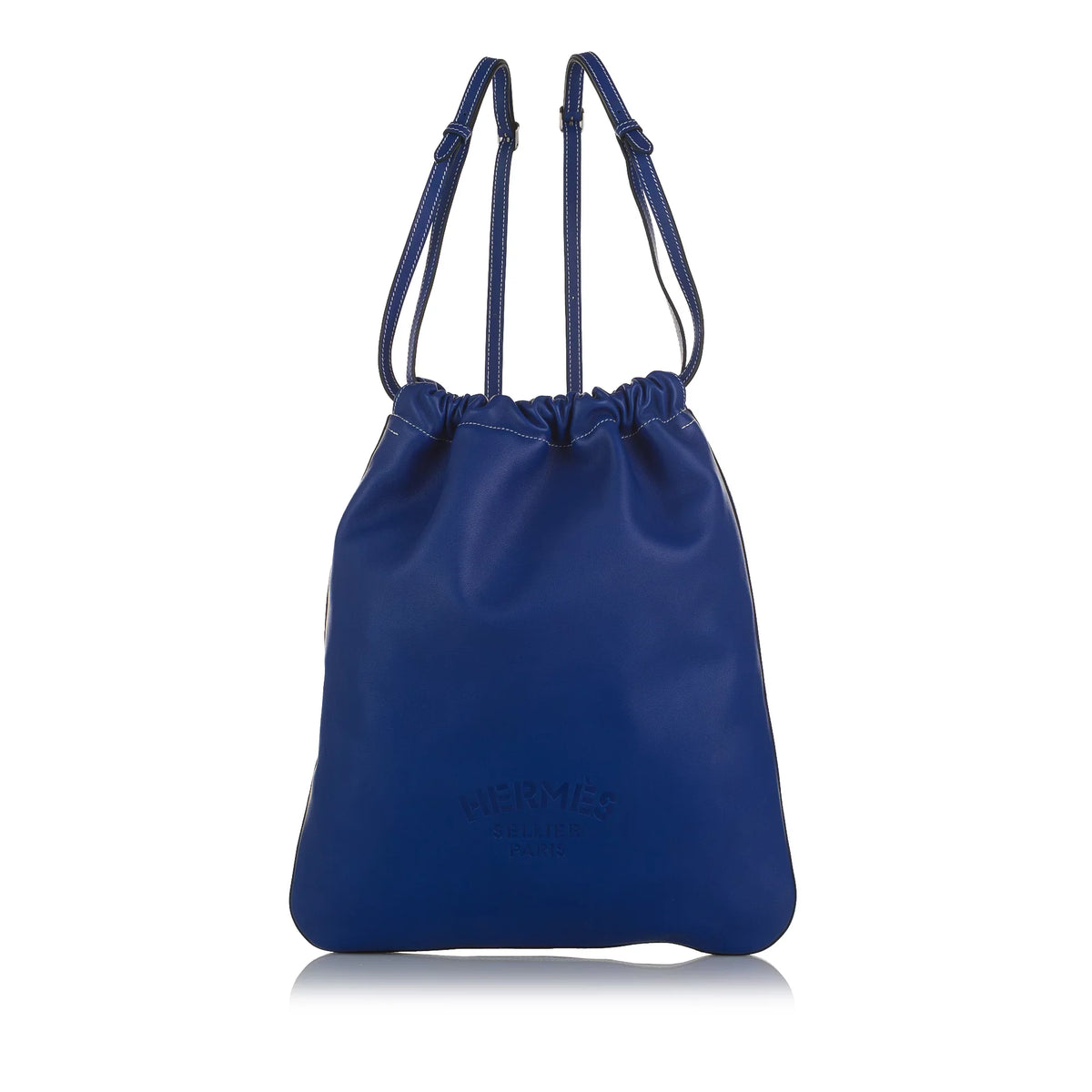 Pre-Owned Authenticated Hermès Cheri Bridado Backpack Calf Leather Blue Unisex (Like New)