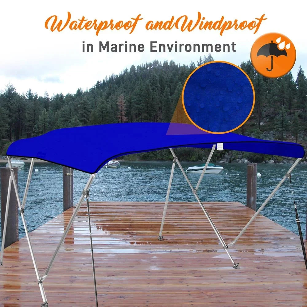SereneLife 4 Bow 85-90 Inch Bimini Top craft shield with Double Walled Frame, Blue