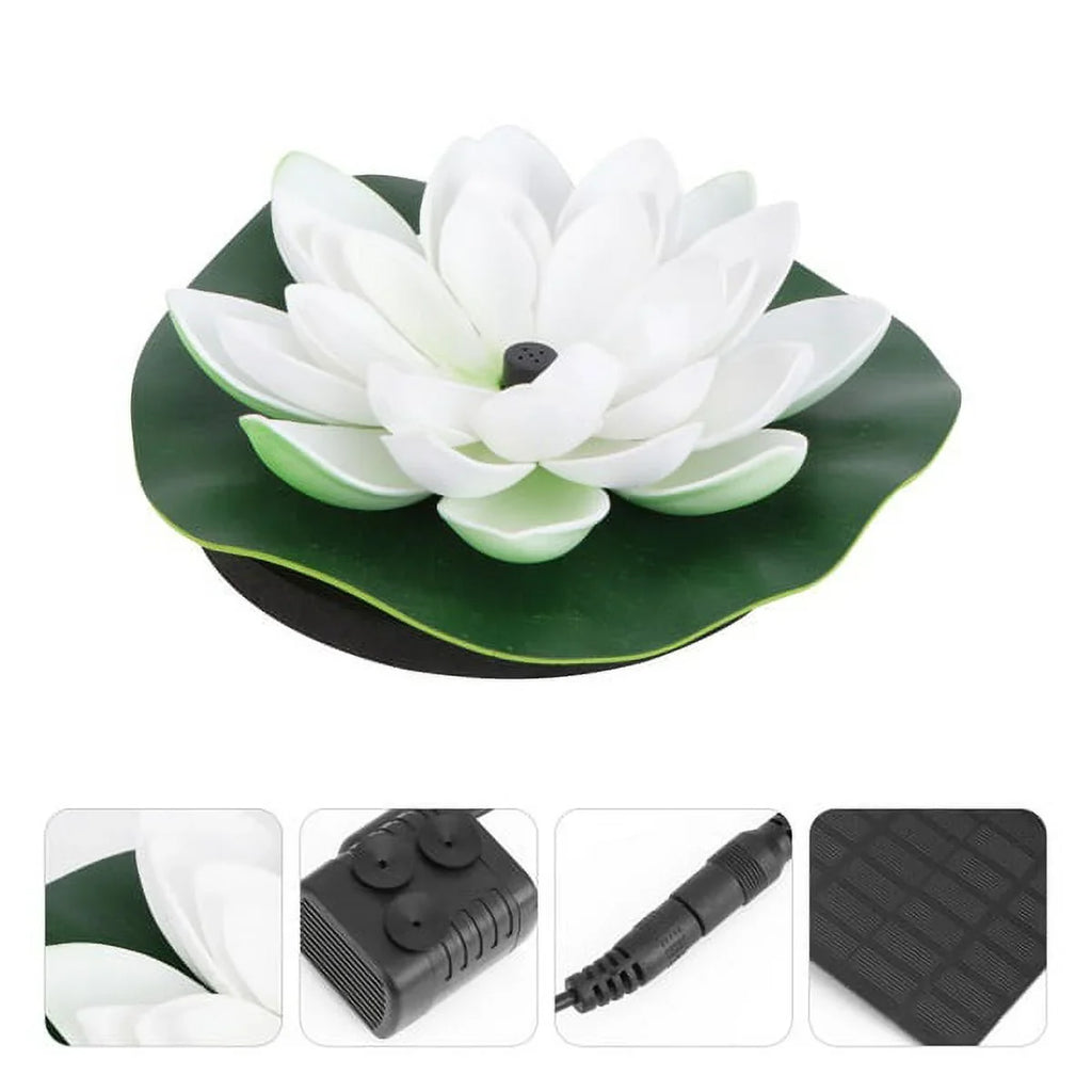HOTBEST Solar-powered Waterproof Lotus Lamp Lotus Fountain Novel Fish Pond Fountain Garden Decor liquid Lily Bird Bath Fountain(White)