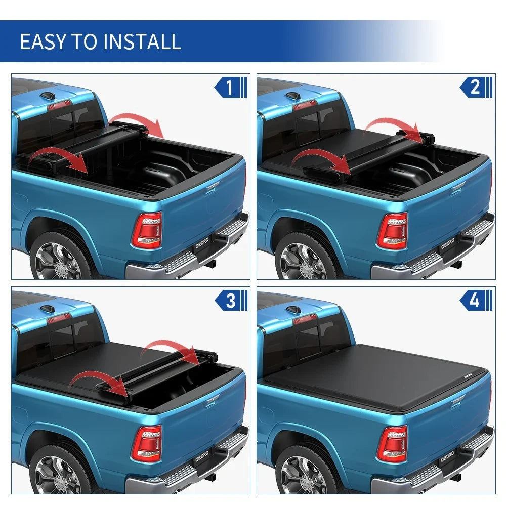 Ledkingdomus 5.6ft Soft Quad Fold Tonneau wrap Four Fold Truck Bed Covers for 2009-2023 Dodge Ram 1500