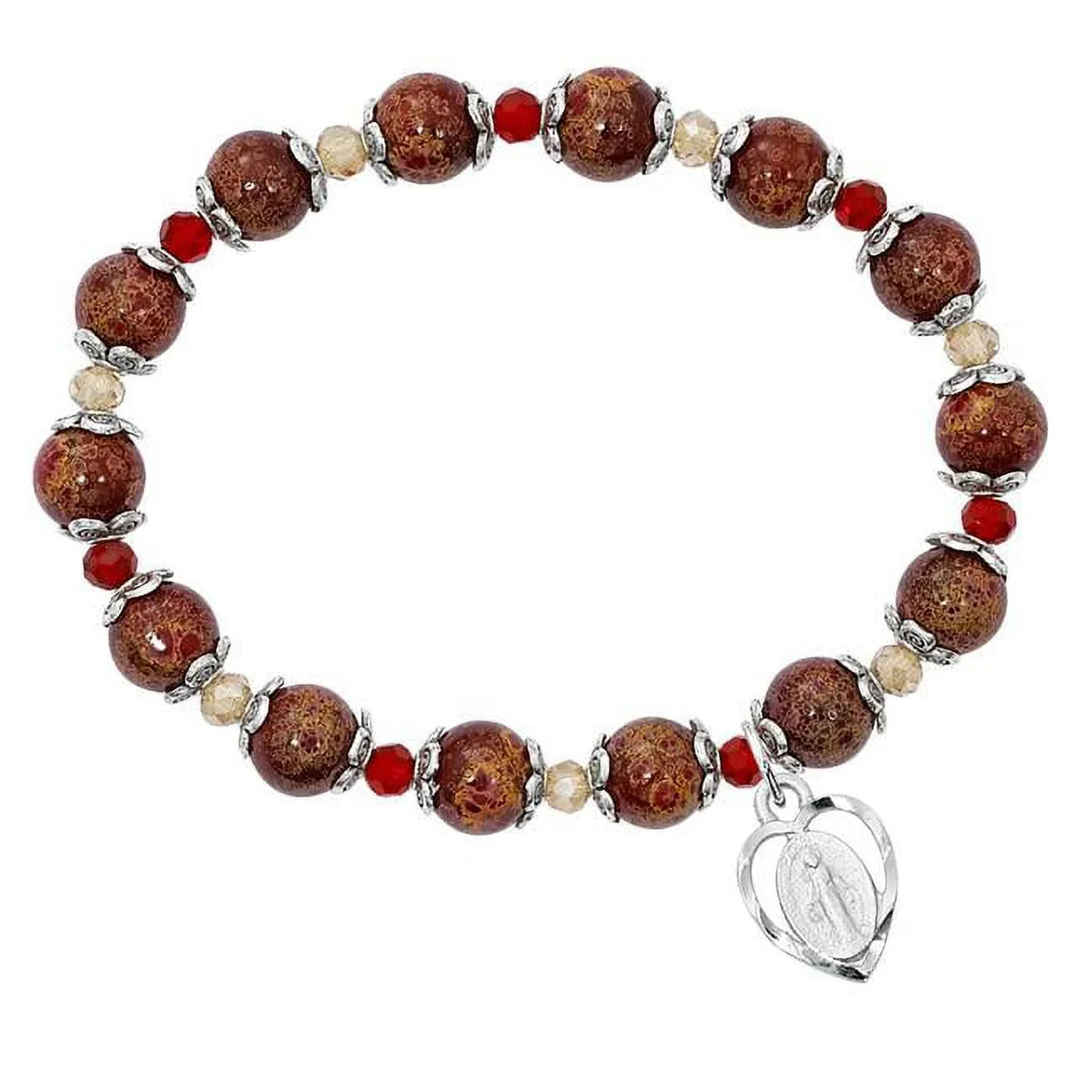 8 mm Red Stretch Bracelet with Miraculous Boxed. Mcvan BR345 7.5 in
