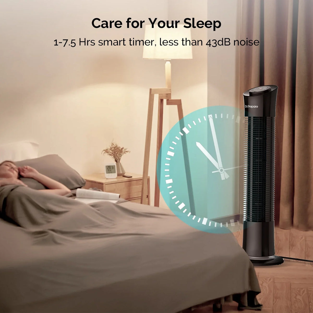 Prepare 30’’ Oscillation Tower Fan，Portable Stand Floor Fans w/Remote/3 Speeds/7.5h Timer for Home/Office. Dr