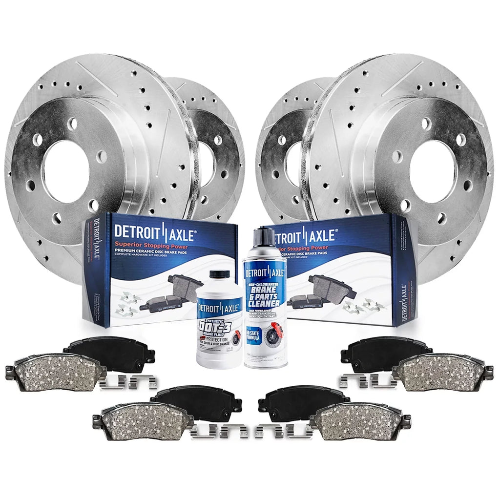 Detroit Axle - Brake Kit for 2012-2020  F-150 Drilled Slotted Brake Rotors Ceramic Brakes Pads 2013 2014 2015 2016 2017 2018 2019 Replacement: 13.78'' Front and 13.70'' Rear Rotors
