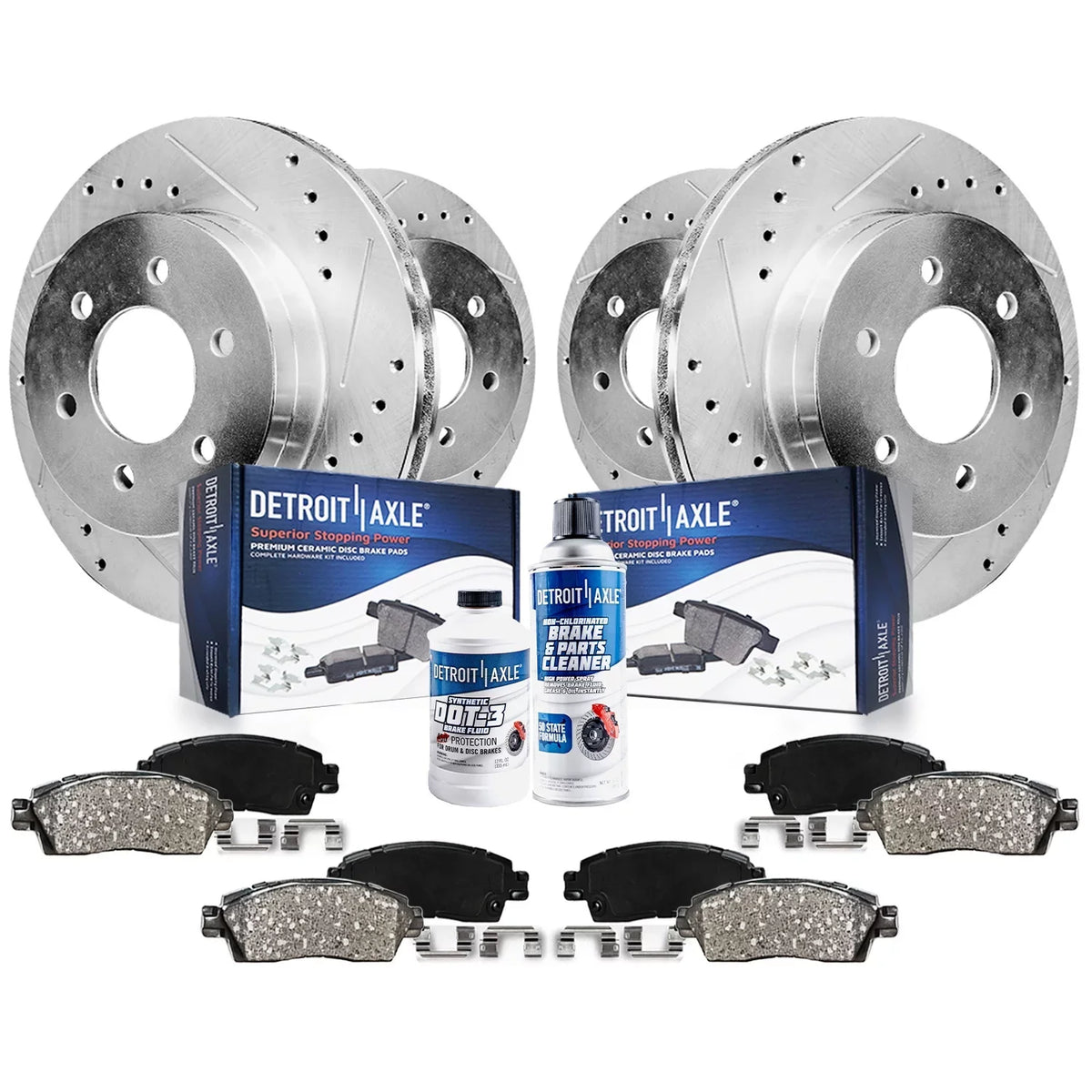 Detroit Axle - Brake Kit for 2012-2020  F-150 Drilled Slotted Brake Rotors Ceramic Brakes Pads 2013 2014 2015 2016 2017 2018 2019 Replacement: 13.78'' Front and 13.70'' Rear Rotors