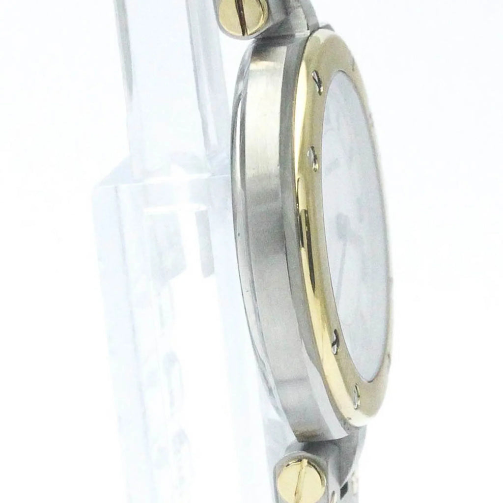 Pre-Owned Polished CARTIER Santos Round 18K Gold Steel Quartz Ladies Watch BF568475 (Good)