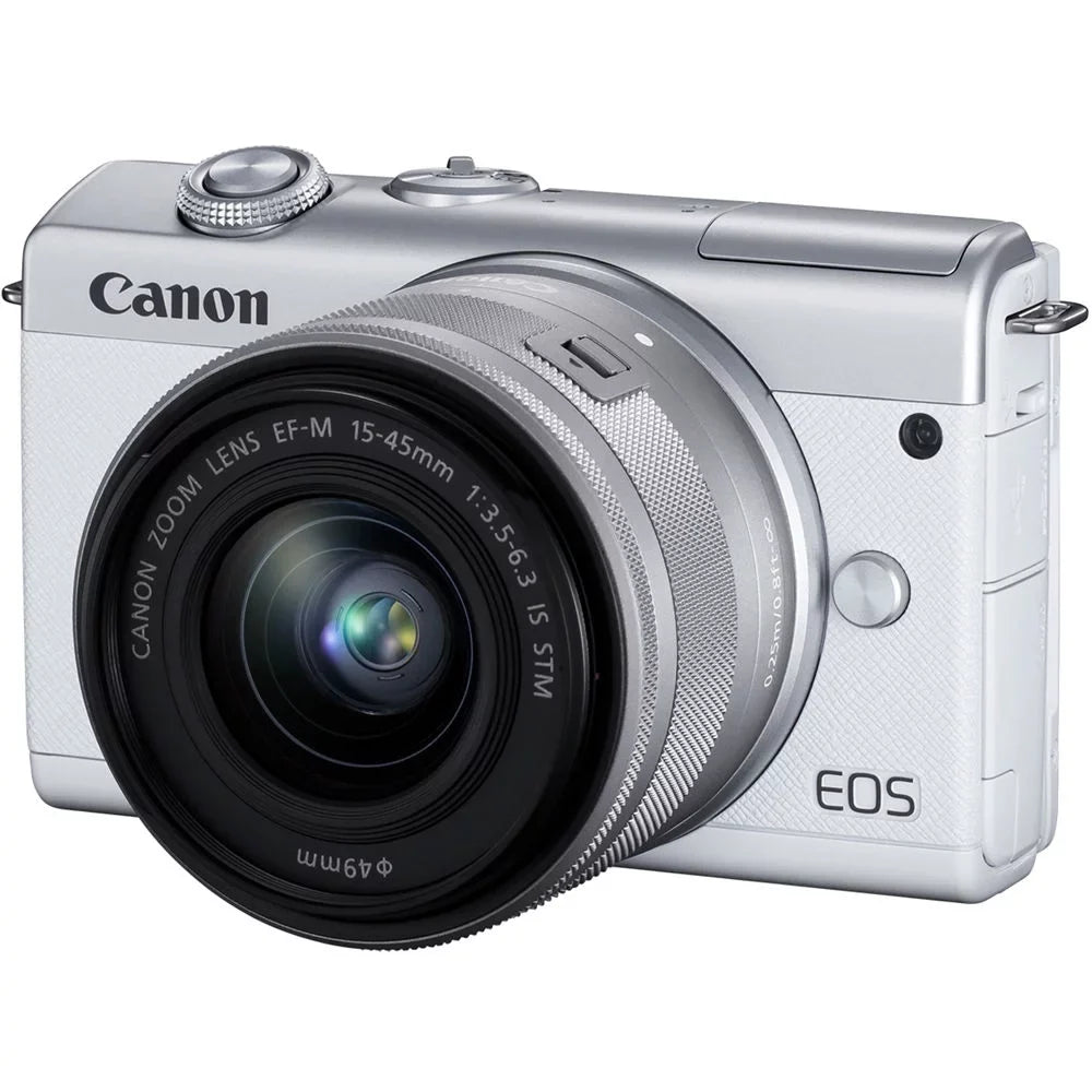 EOS M200 Mirrorless Camera with 15-45mm and 55-200mm Lenses (White) (3700C009) + 64GB Card + Charger + LPE12 Battery + Card Reader + Corel Photo Software + HDMI Cable + Case + More