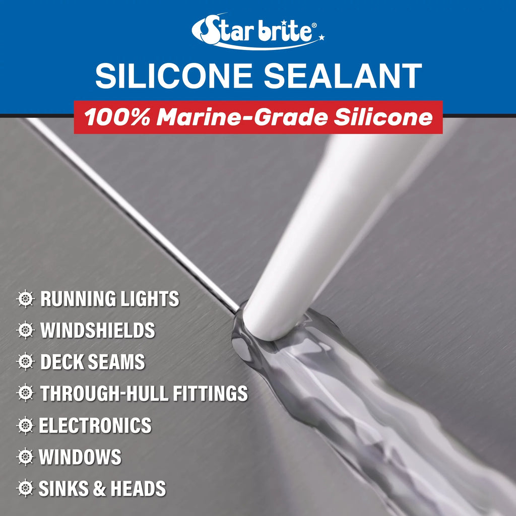 STAR BRITE Marine Silicone Sealant - Clear, 10.1 Oz Cartridge, Waterproof, Durable, UV impervious, for Fiberglass, Metal, Wood, Glass, Ceramic & More (082122)