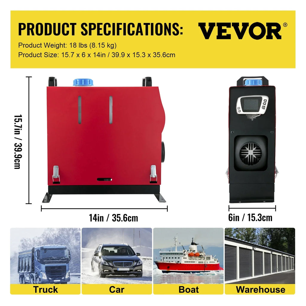 VEVORbrand Diesel Air Heater All in One 12V 8KW, Diesel Parking with LCD Switch, Silencer, Wireless Control and One Air Outlet for Car, Bus, Truck, craft Trailer Motorhomes Engineering Vehicles